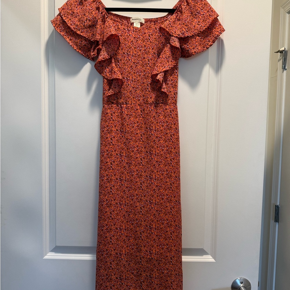 Monteau Orange Ruffled Tiered Maxi Dress